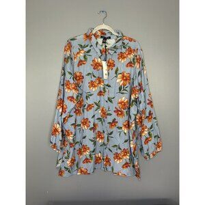 A Love Story Shirt Womens 2X Blue Infinity Floral Gauzy Lisabet Button Down Top